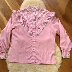 Vintage Rhoda Lee prairie cottage core pink ruffled blouse